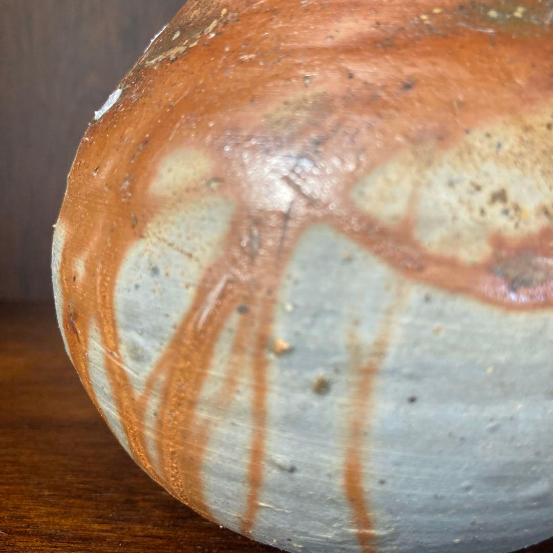 【10月18日まで】原田拾六　備前焼　一輪挿し 花器 緋襷　共箱、共布、陶歴