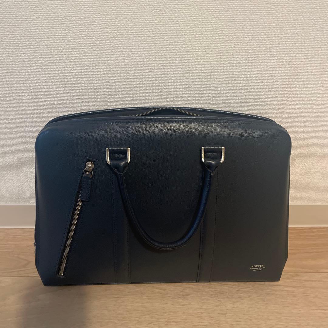【本日限りセール】porter ネイビー 皮ビジネスバッグ