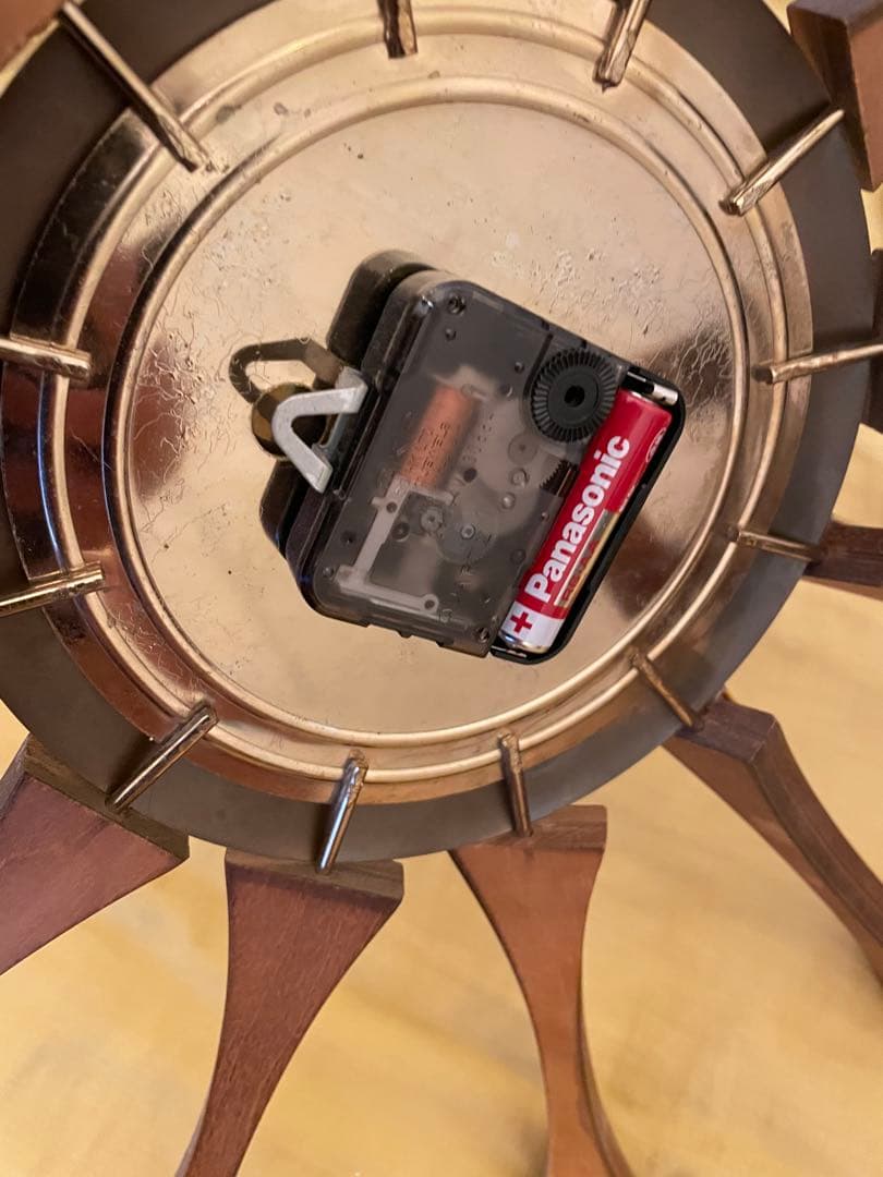 米国 フォレストビル チーク材 真鍮 60s サンバーストクロック 壁掛け時計