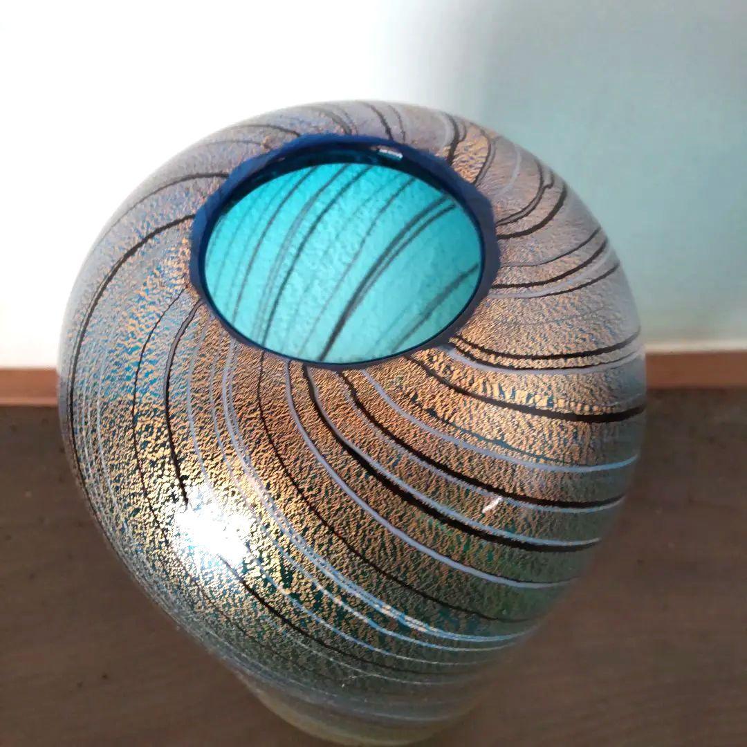 深海の輝き 工芸硝子 花びん ガラスアート 金箔入りフラワーベース