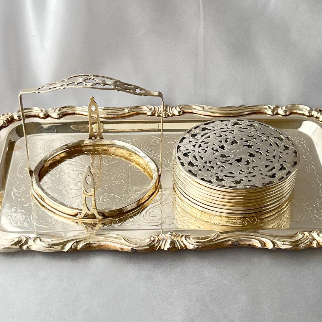 【WEBSTER】 【純銀/ガラス】コースター 8枚 / ホルダー スターリング