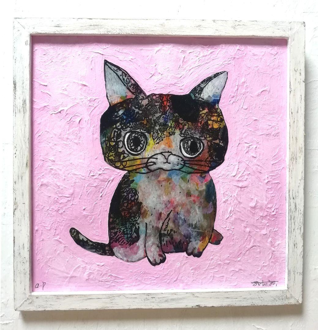 額付き銅版画応用絵画 title センチメンタル猫〜桜の木の上で〜