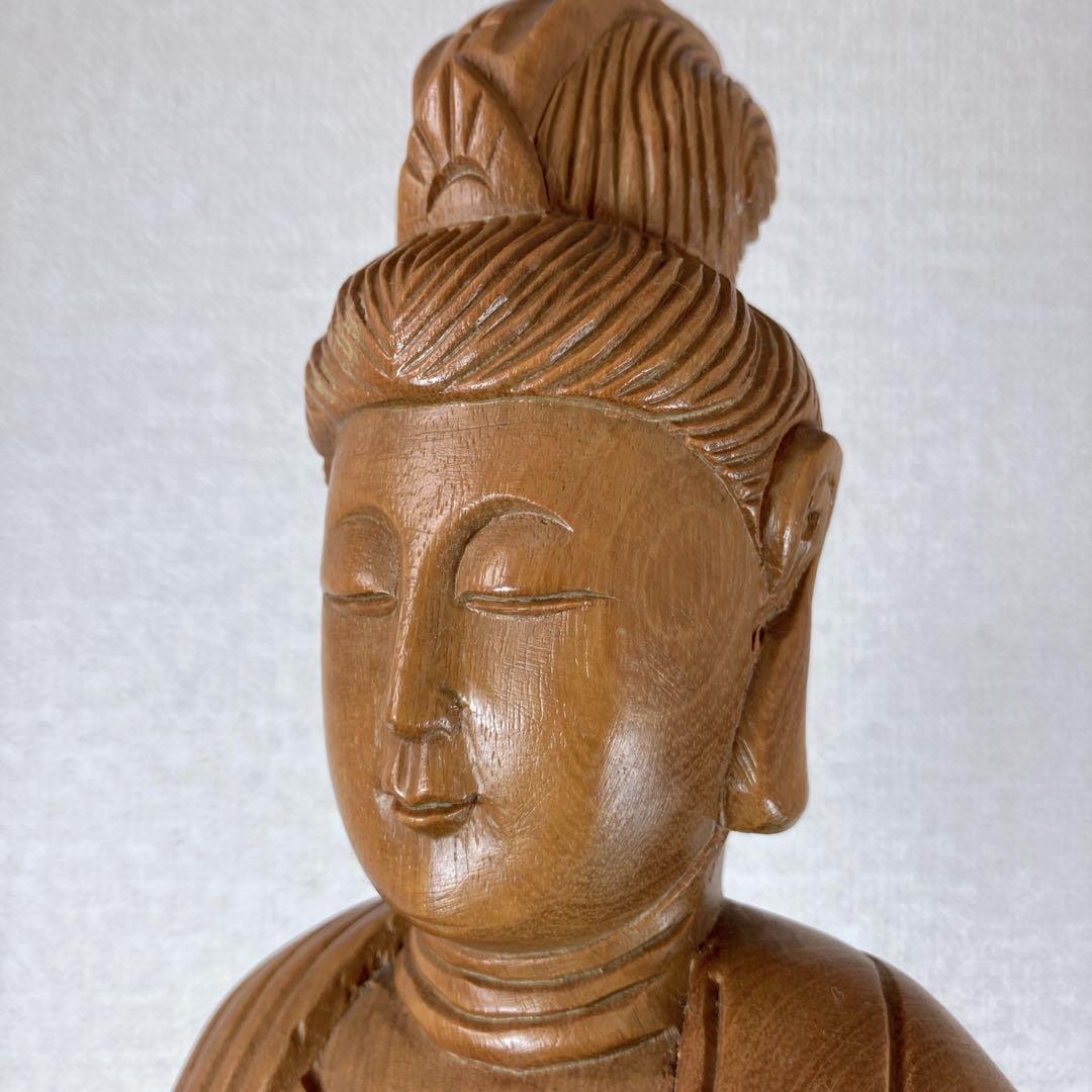 聖観音菩薩立像 一木造 高さ40cm 菩薩像 木彫り 彫刻 在銘 秀竹刀