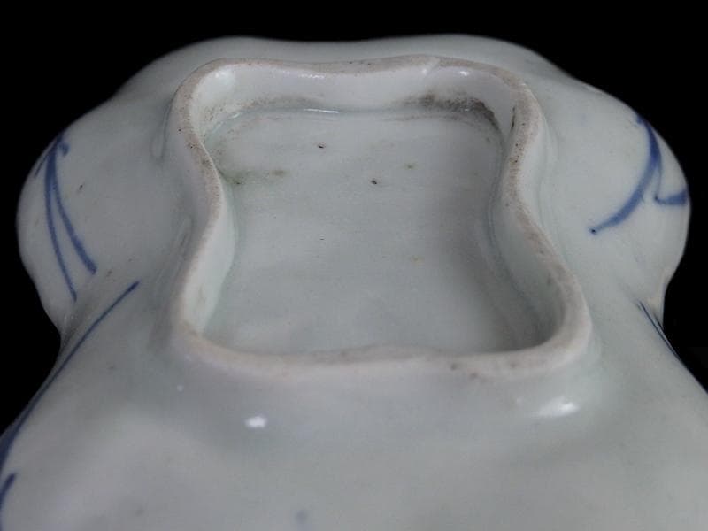 古伊万里　型刷印判　幾何学紋に草花紋の図　変形皿　江戸期E478AS-CRf