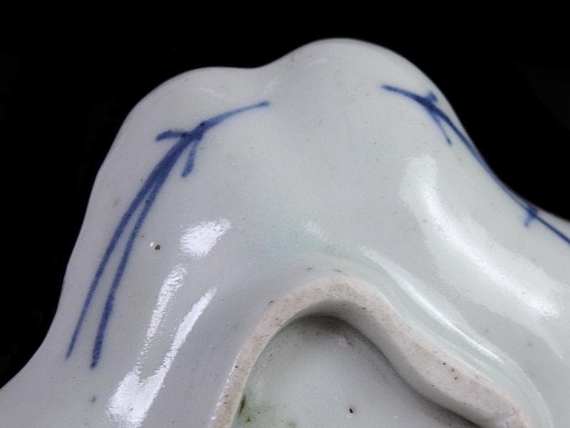 古伊万里　型刷印判　幾何学紋に草花紋の図　変形皿　江戸期E478AS-CRf