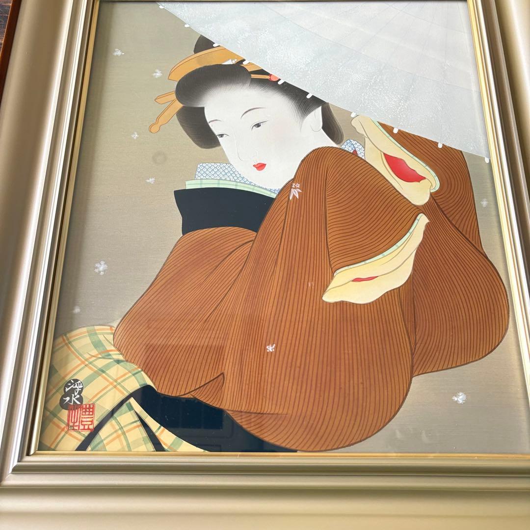 堀江浮水 (堀江豊生) 額装 美人画 日本画 師/伊東深水 絵画 A