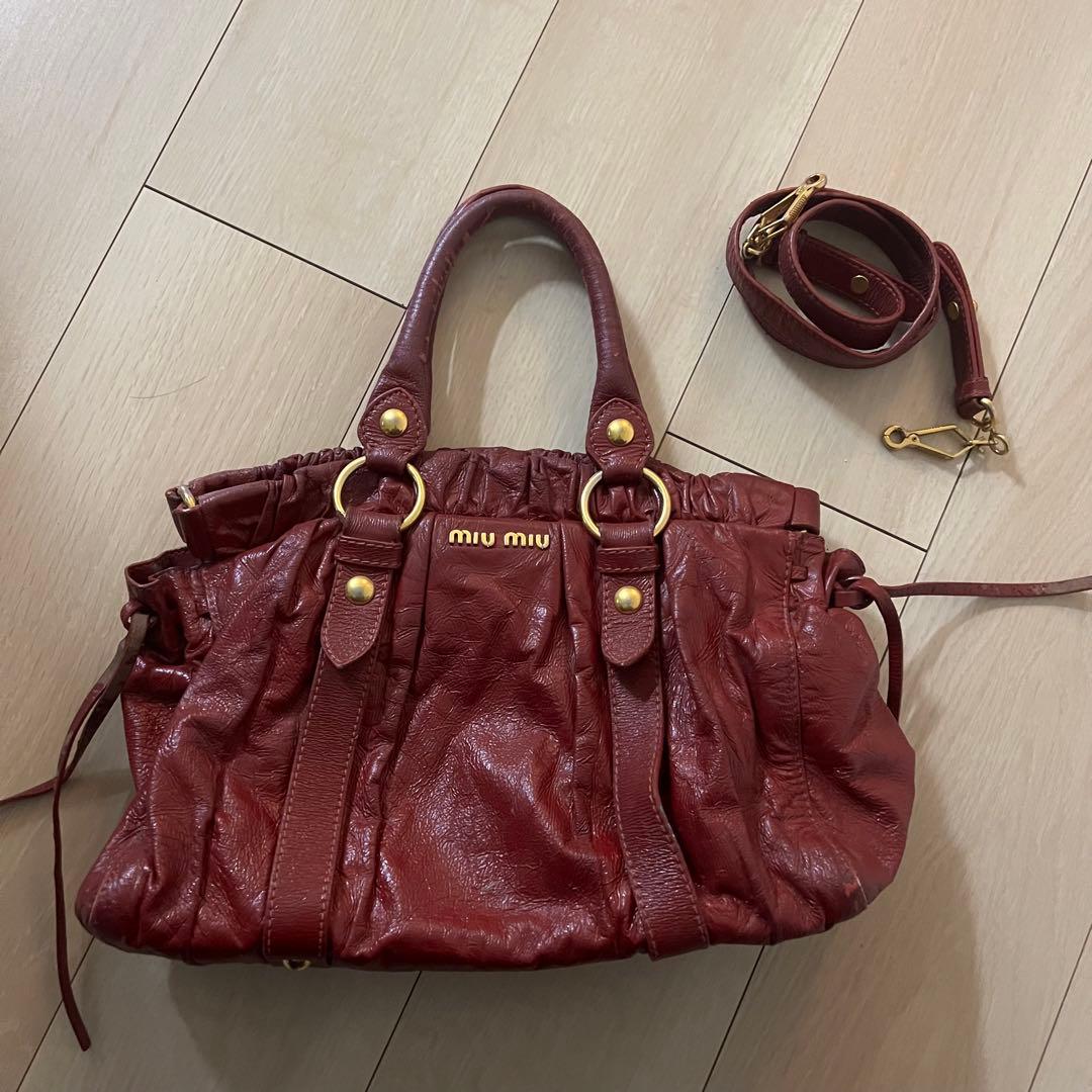 正規品 miumiu バッグ 2way miumiuナッパクリスタル♪ミニトートバッグ2way♪ピンク 白 (MiuMiu