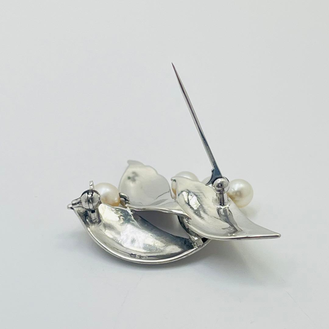 MIKIMOTO ミキモト パール ピンブローチ コサージュ シルバー リーフ