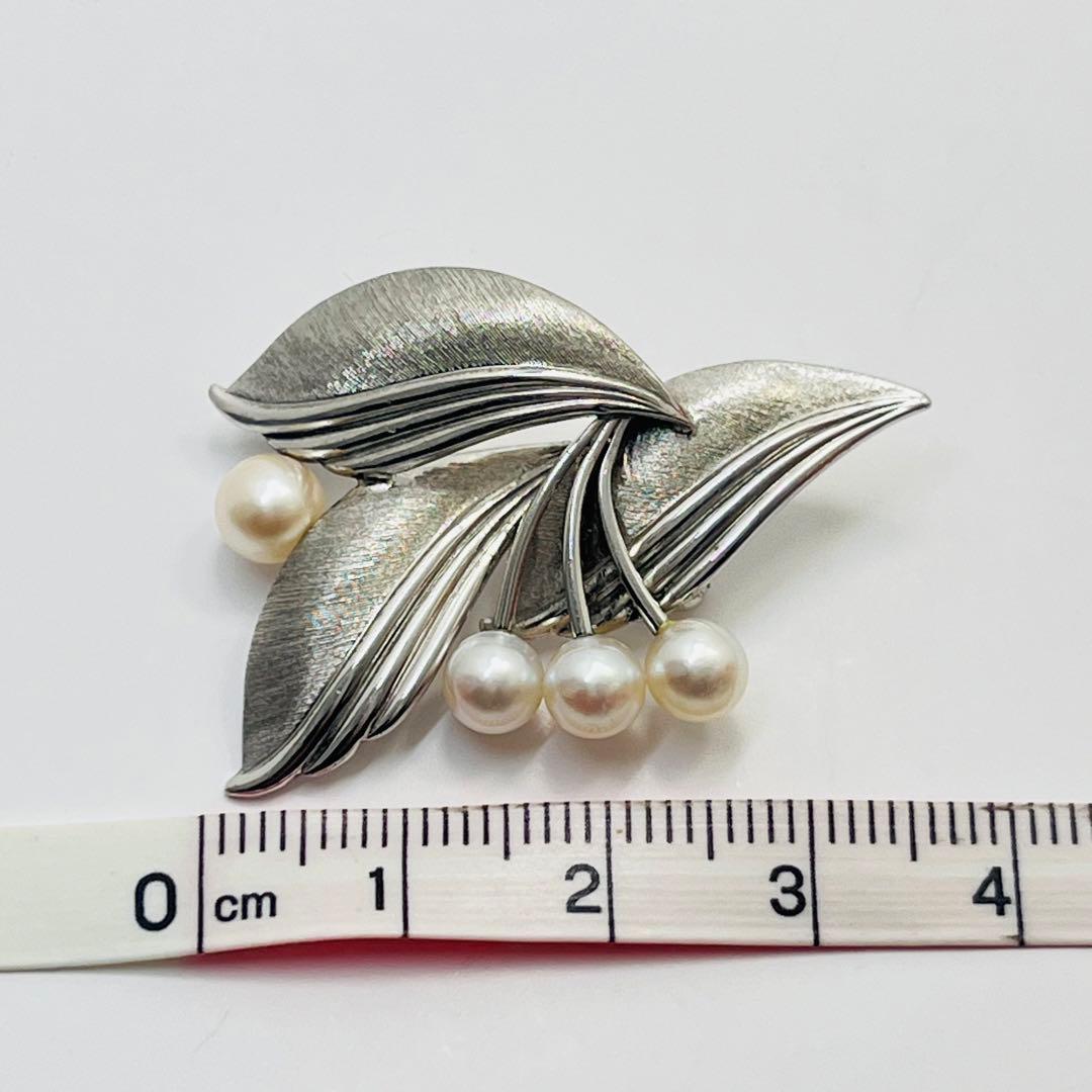 MIKIMOTO ミキモト パール ピンブローチ コサージュ シルバー リーフ