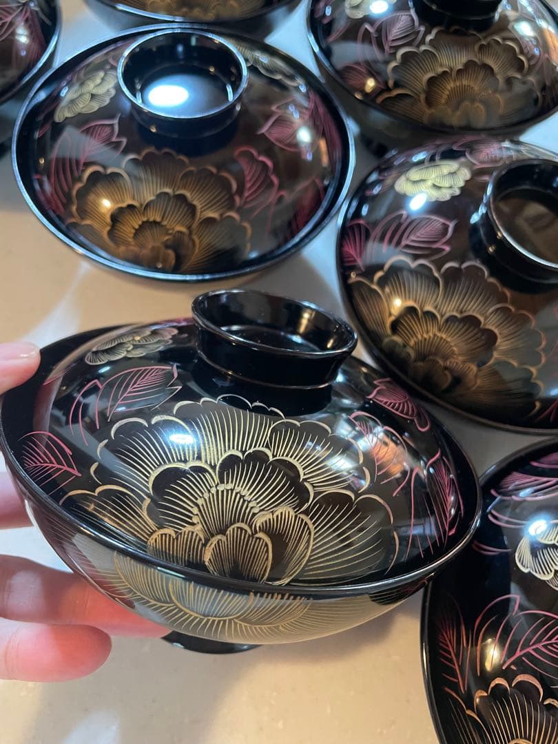 輪島塗吸い物椀10脚セット美品Wajima Lacquer Soup Bowls