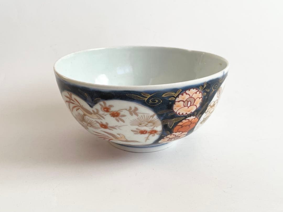 骨董 アンティーク 古伊万里 色絵 窓絵 小鳥文様 丼 鉢 深皿｜骨董