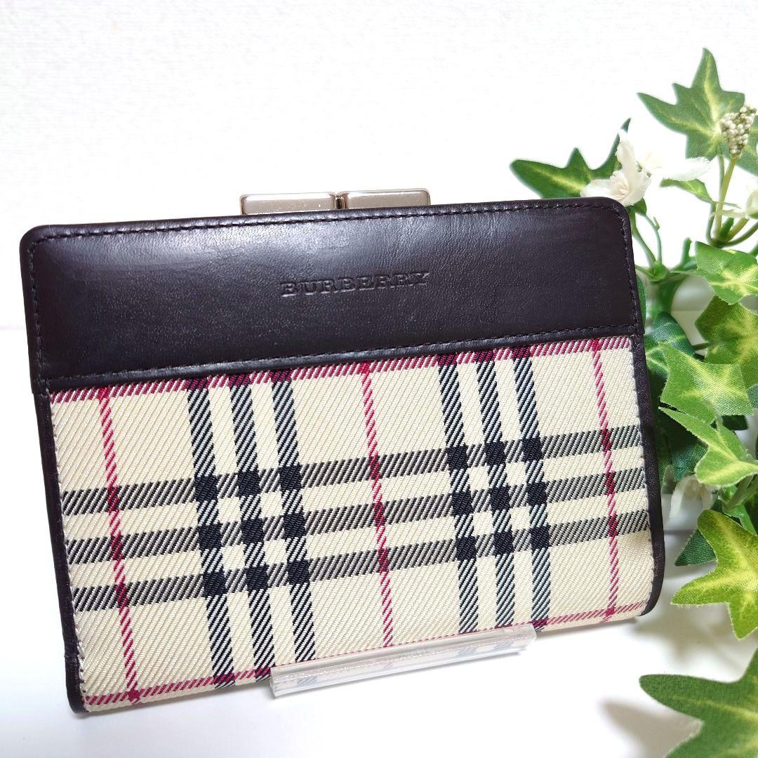BURBERRY バーバリー 二つ折り財布 がま口 ノバチェック柄 ボルドー