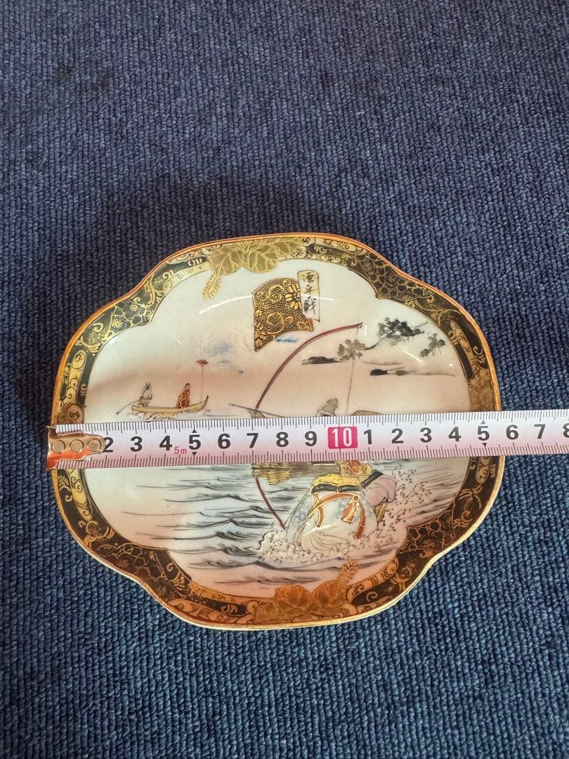 1819 明治時代九谷焼細密絵付人物山水図菱形皿5客時代物