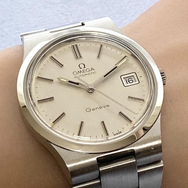 OH済 オメガ ジュネーブ 純正ブレス ステンレス シルバーヘアライン 自動巻き