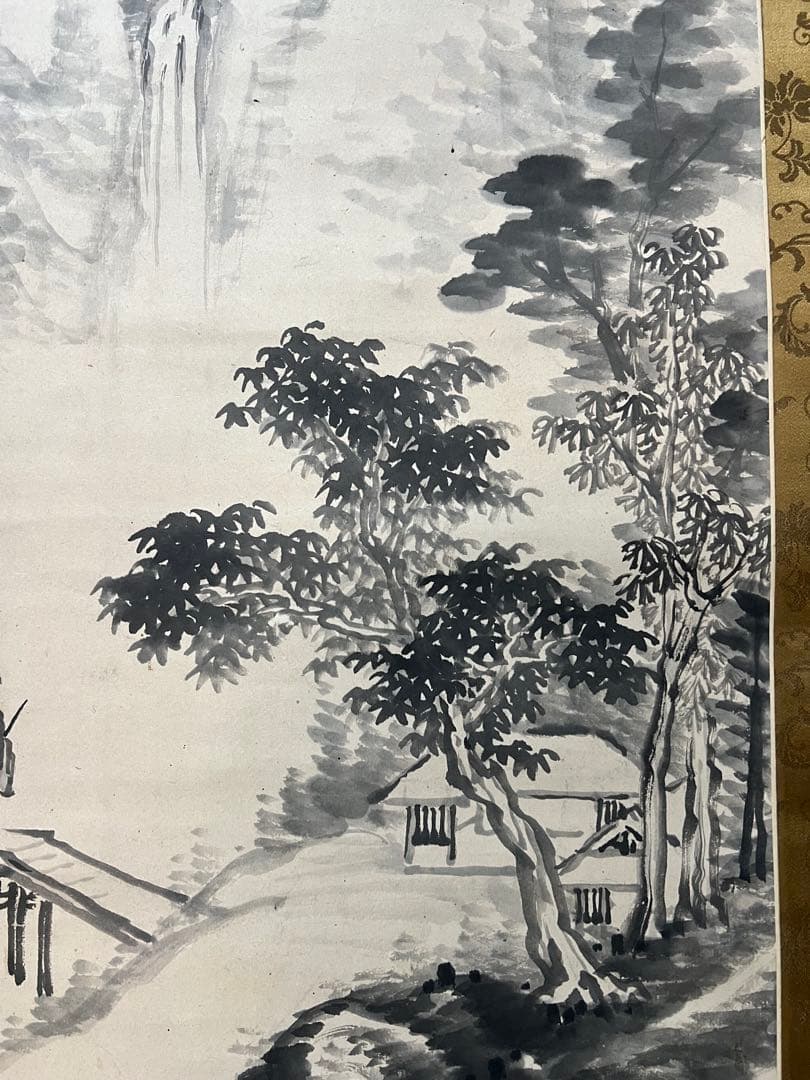 掛け軸 釧路雲泉［觀瀑図］江戸時代の南画家 共箱 紙本 日本