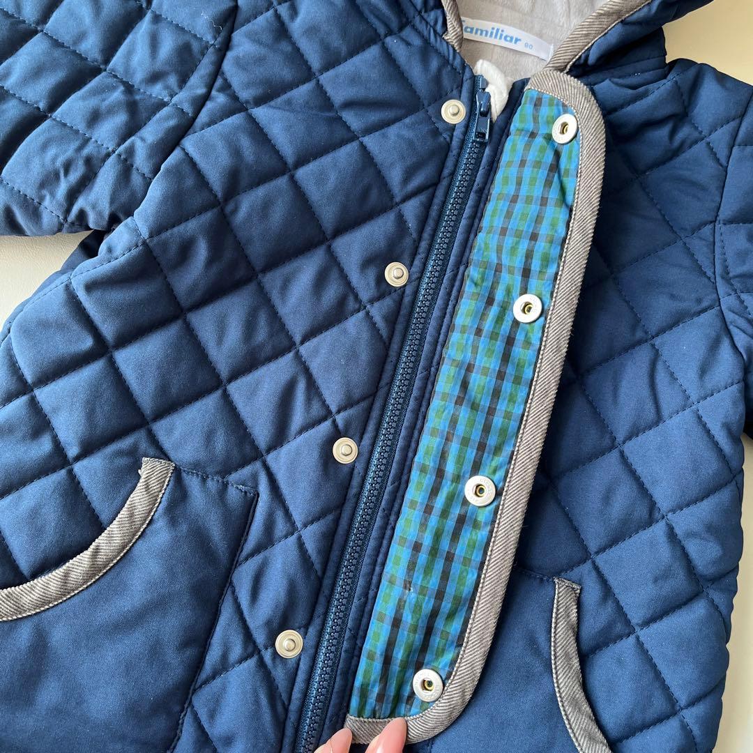 ファミリア ネイビー キルティング アウター ジャンプスーツ 80 ロンパース