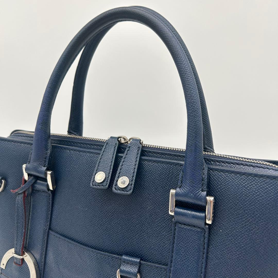 【美品】ブルガリマン ビジネスバッグ サフィアーノレザー A4収納可能 ネイビー