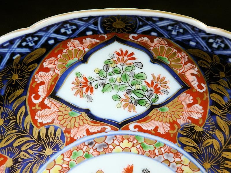 大聖寺伊万里　金襴手　窓絵　花の図　7寸半皿　D707AS-BQm