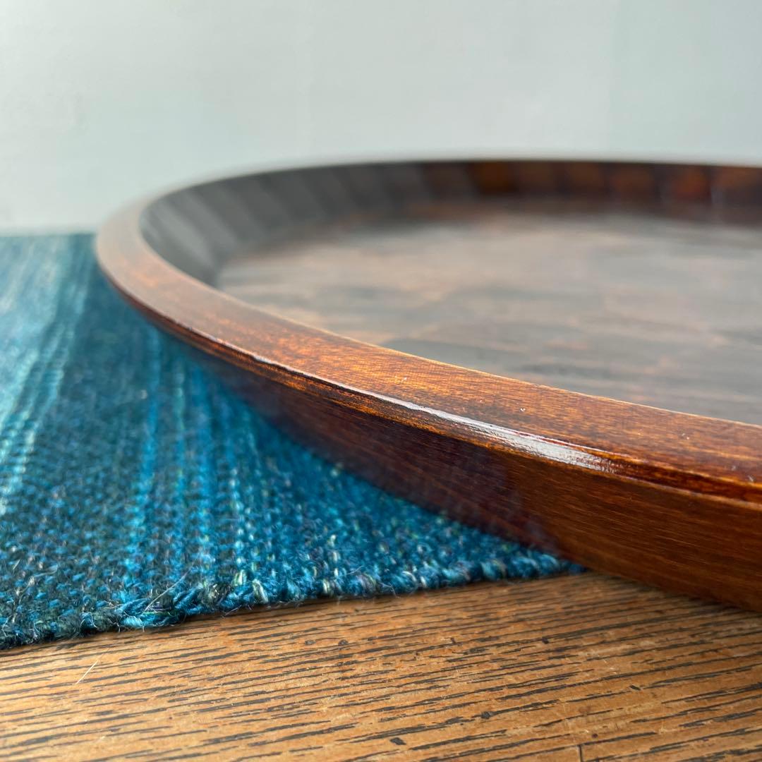 木製　名栗加工　丸盆　大型　古道具風　鑿跡　荒削り　ワイルド　古材風