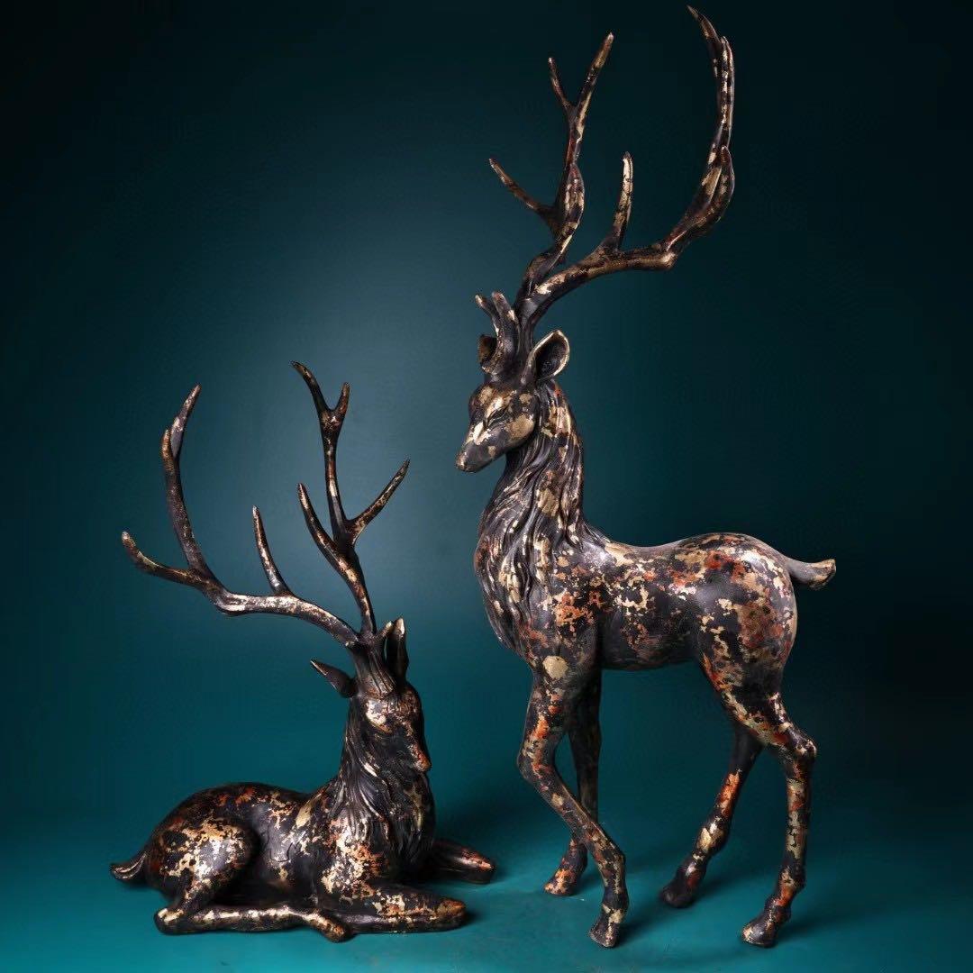 中国古美術・旧蔵古銅鎏金・梅花鹿セット4kg・古玩銅器・文房置物・風水開運・瑞獣 中国古美術・旧蔵古銅鎏金・梅花鹿セット4kg・古玩銅器・文房置物