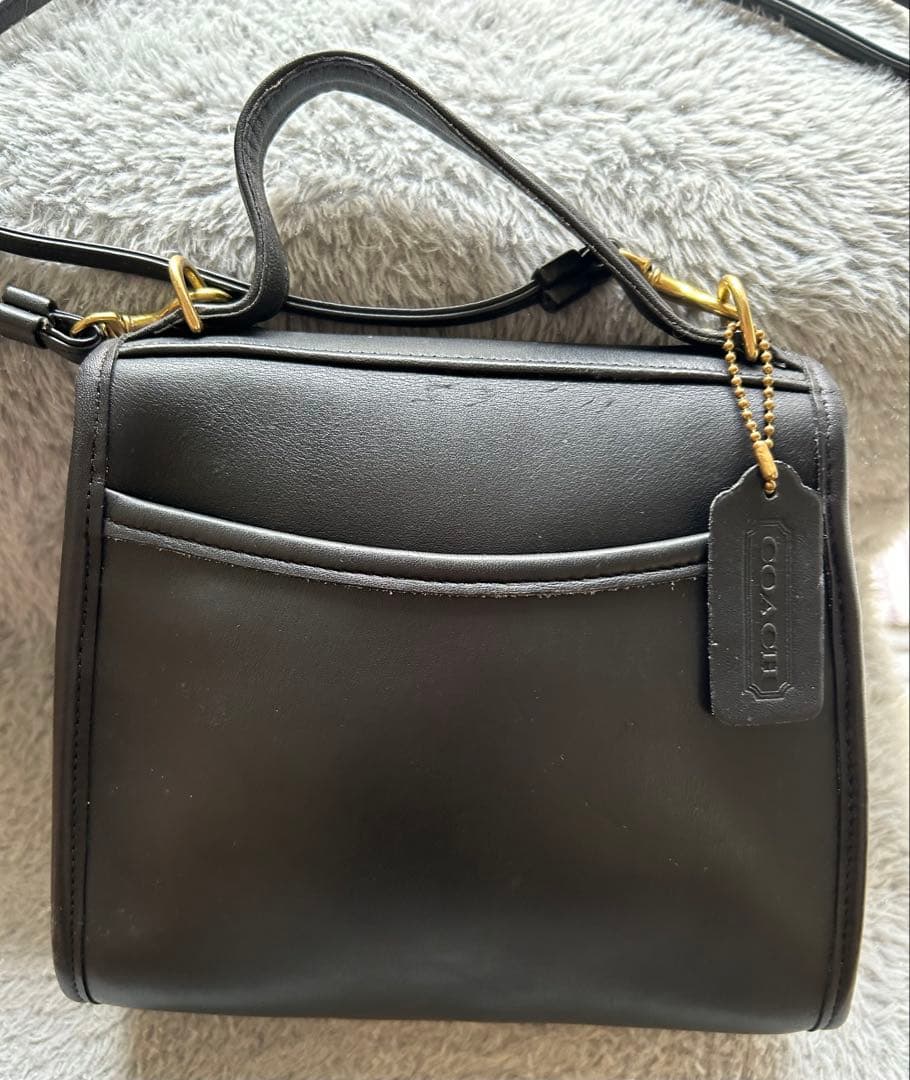 オールドCOACH正規品 黒のレザーフラップバッグ オールドCOACH正規品