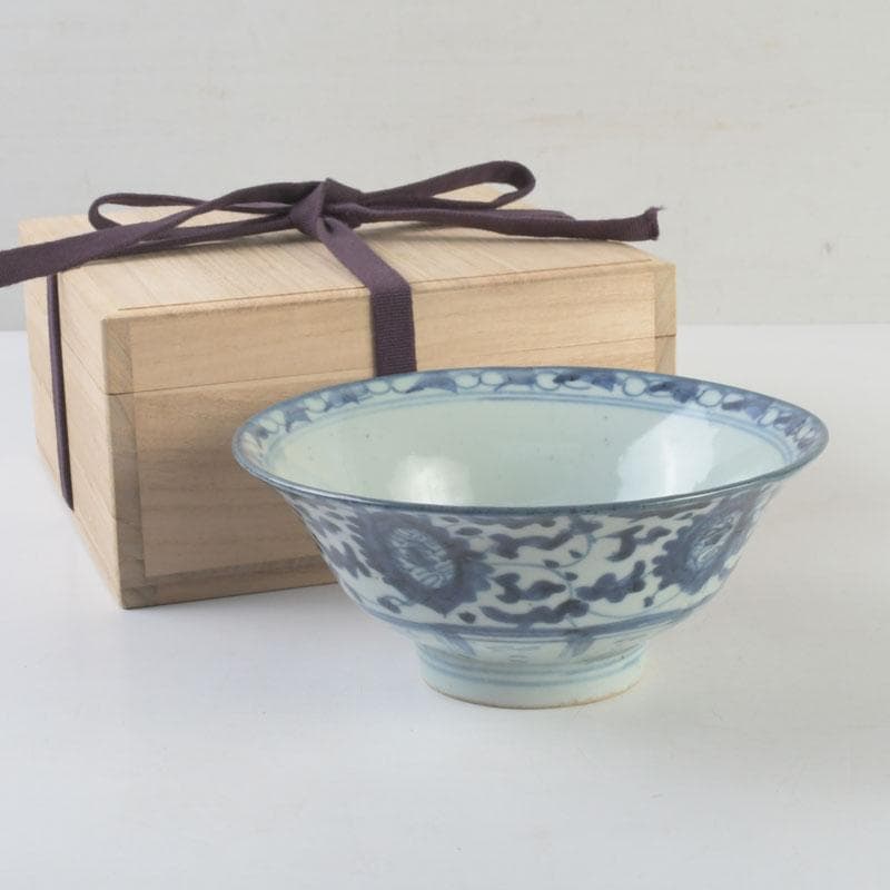 中国　呉須染付　花草文　鉢　時代箱付　C　9247 中国 呉須染付 花草文 鉢 時代箱付 C 9247 中国 呉須染付 花草文 鉢