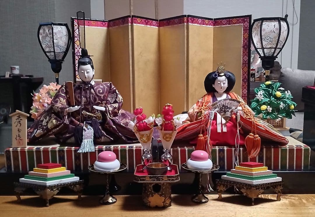 雛人形　親王飾り　内裏雛　秀玉作「7番」　装飾フルセット　骨董的価値お雛様