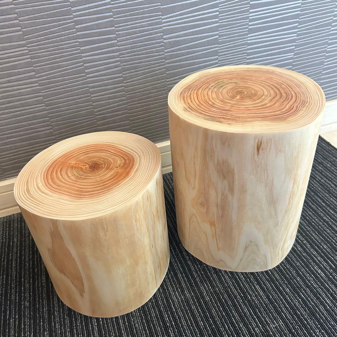 【3点セット】檜の丸太椅子 スツール 天然木 ディスプレイ台 生木No.018