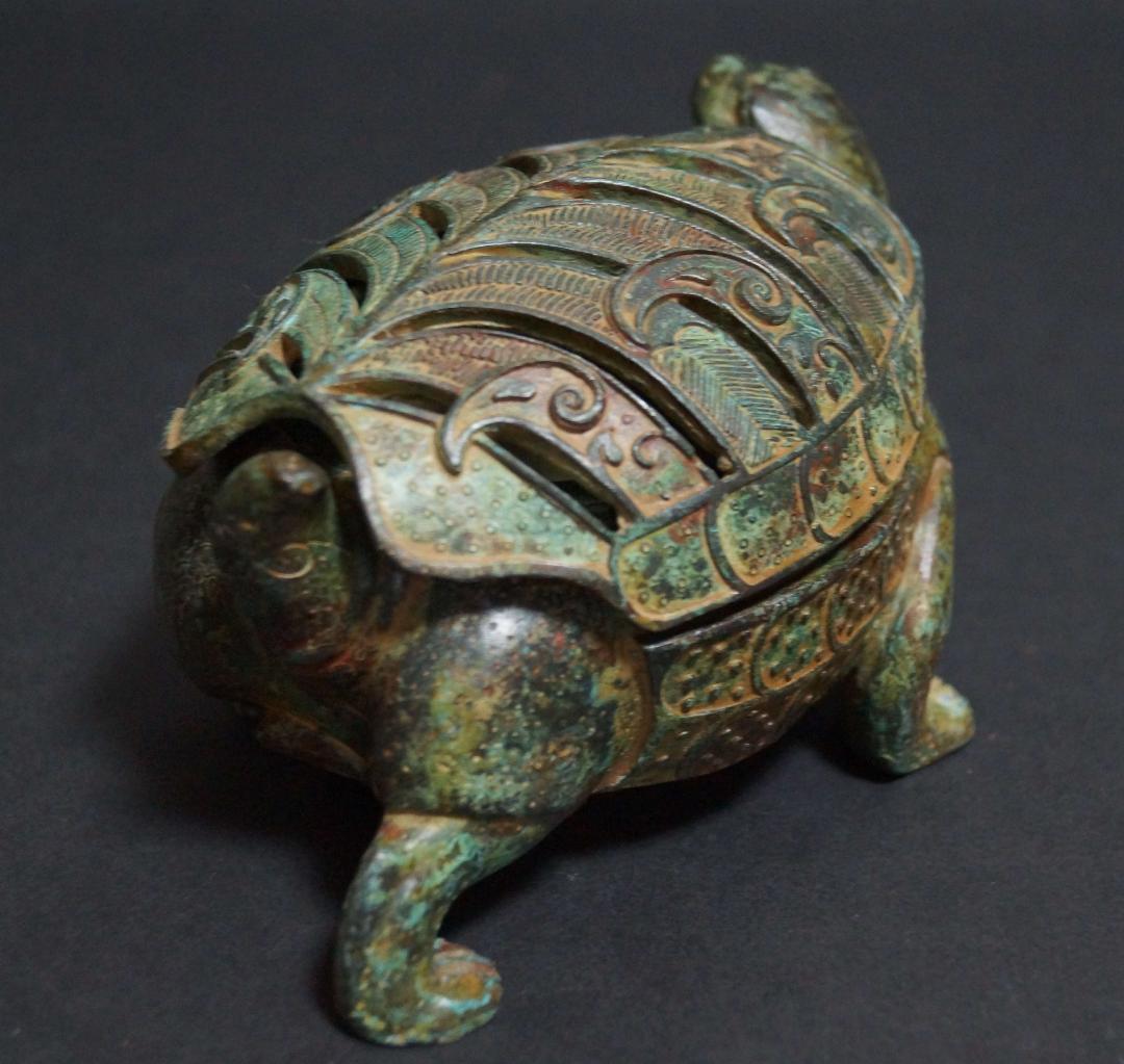 時代青銅製 金工細工 亀香炉 薫香炉 銘文付『亀の置物』 オブジェ 古美術茶道具