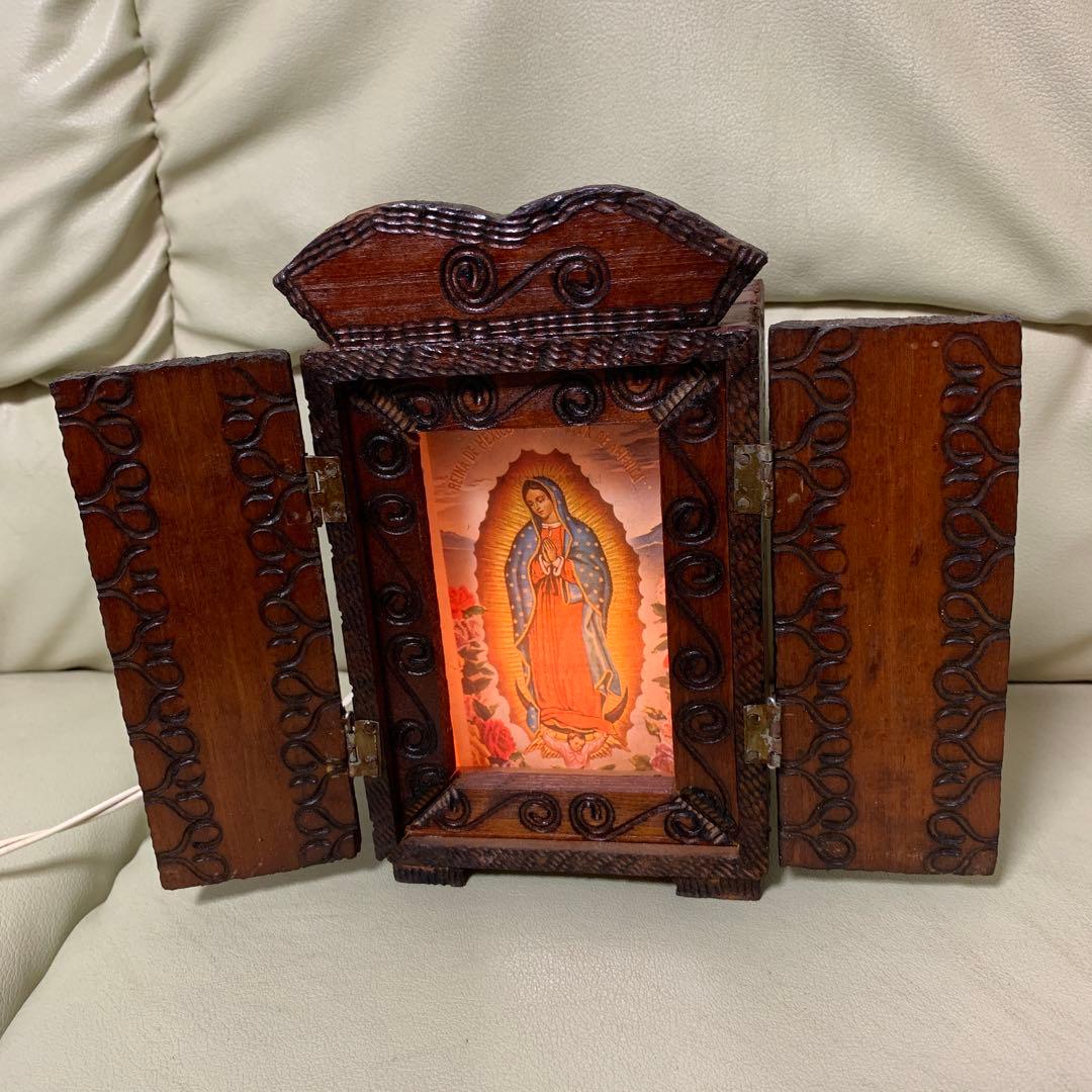 聖母マリアの彫刻入り木製箱 祭壇 キリスト ローライダー チカーノ