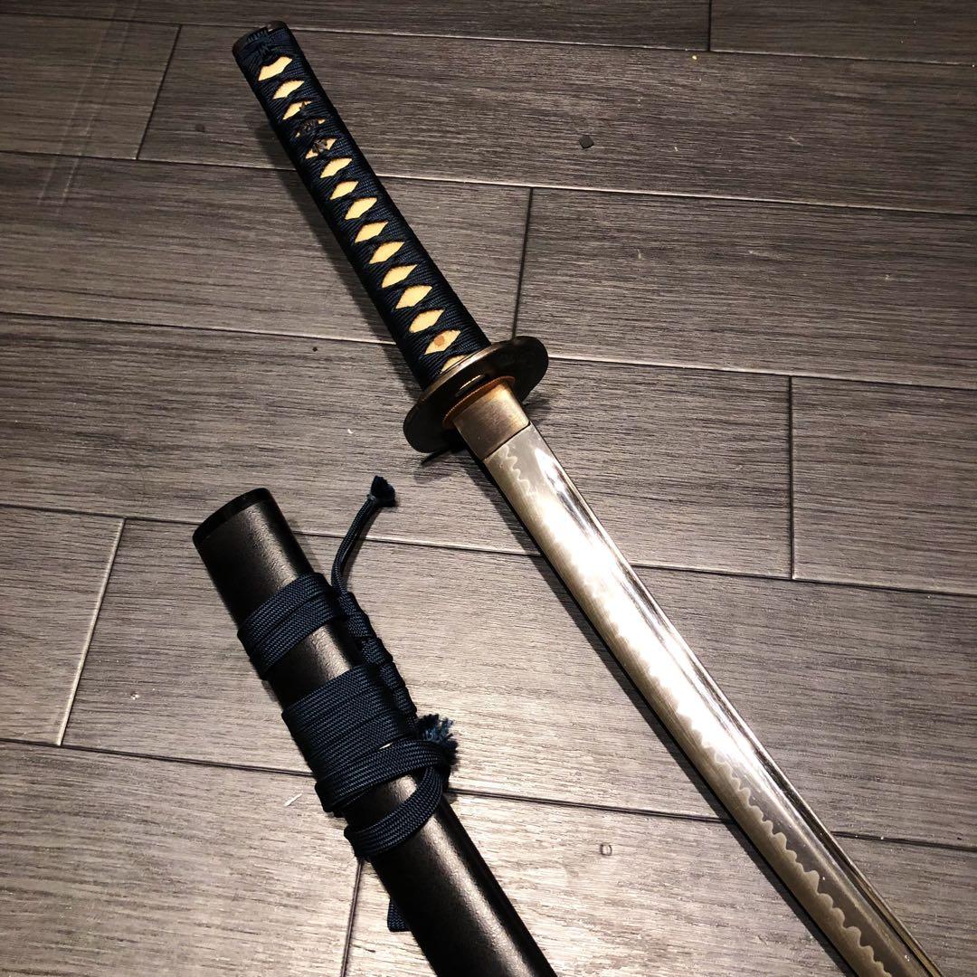 高級模造刀　居合刀　樋入り刀身　青緑拵え　亜合金刀身　名刀