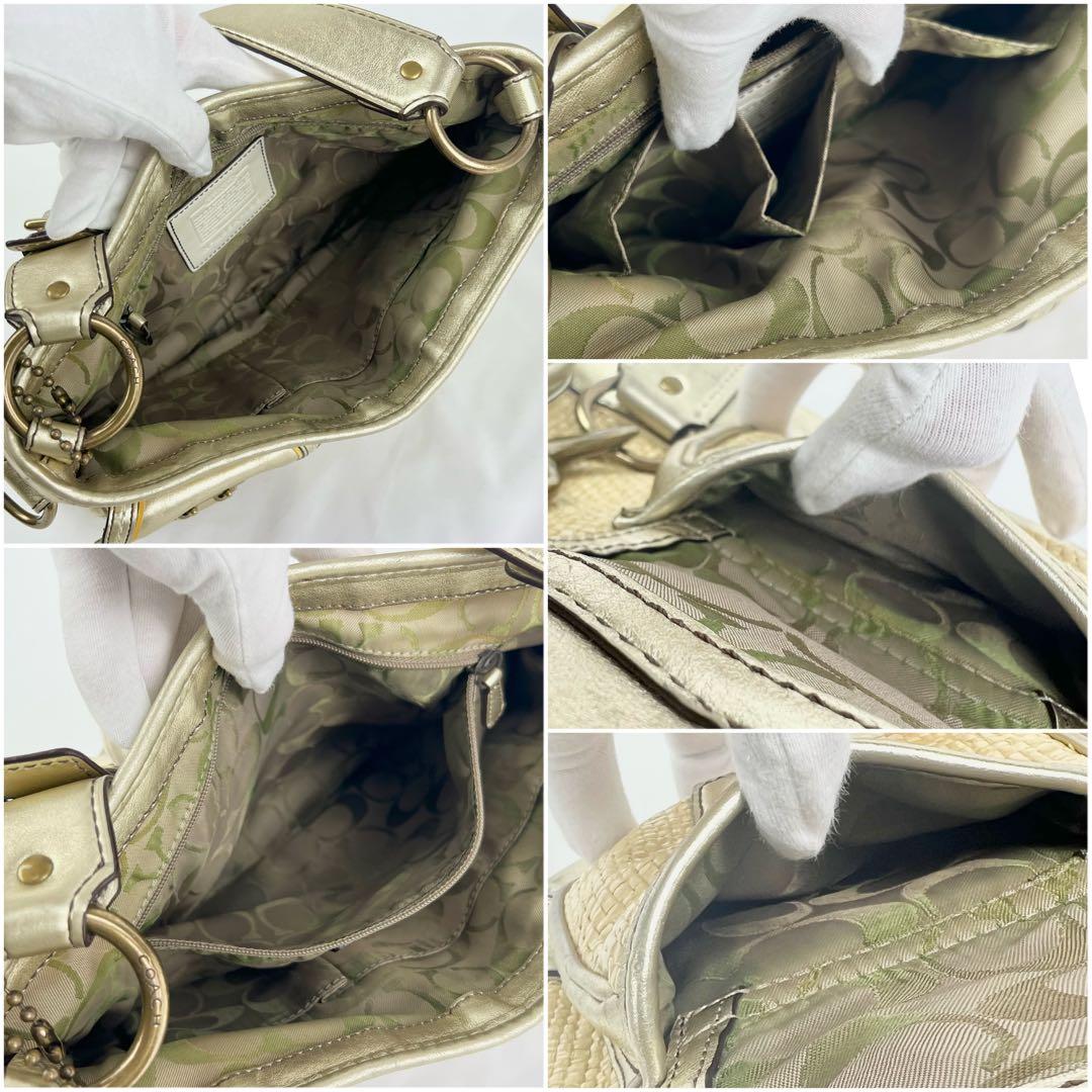 COACH レガシー バックル ショルダーバッグ ストロー ラフィア ベージュ