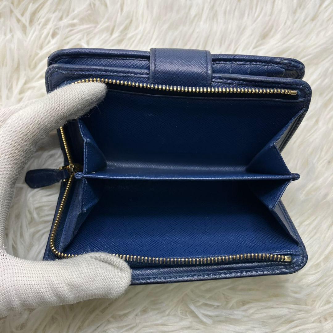 PRADA プラダ 二つ折り財布 ネイビー ゴールドロゴ
