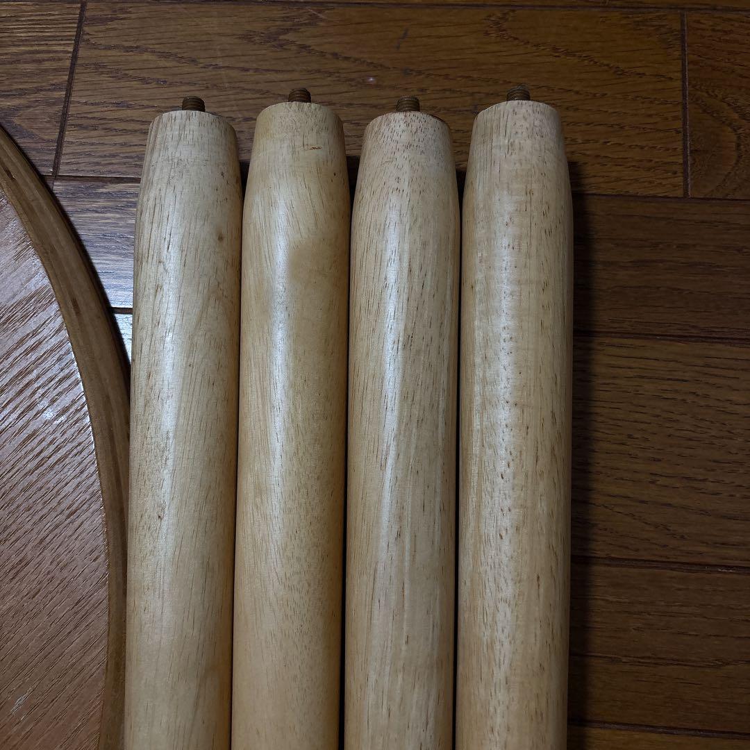 美品】オシャレ ラウンド カフェテーブル オーク材 丸 ４本脚 北欧ハイテーブル