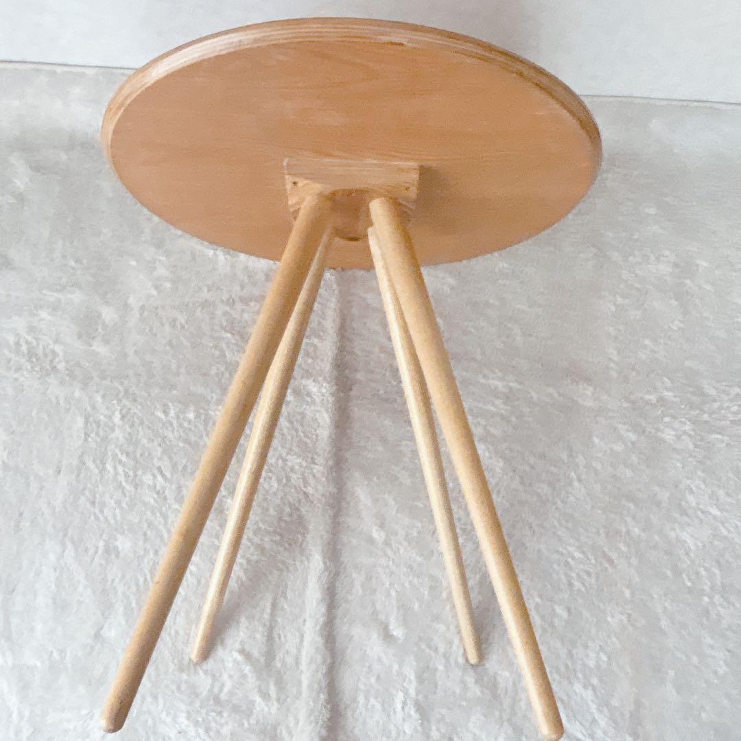 美品】オシャレ ラウンド カフェテーブル オーク材 丸 ４本脚 北欧ハイテーブル