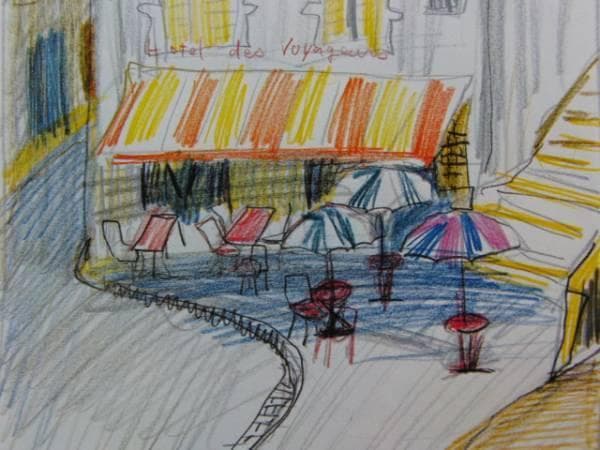 島田　鮎子 、街角にて、希少な額装用画集より、新品高級額、額装付