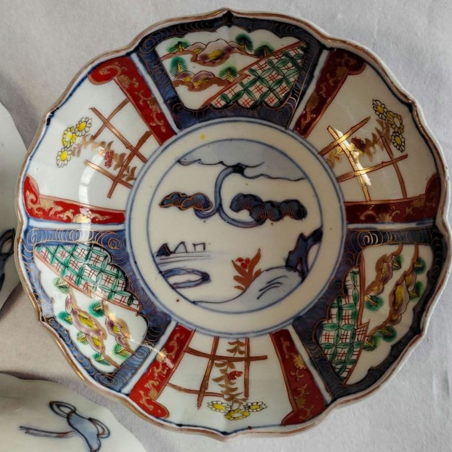 古伊万里 なます皿 色絵 金彩 輪花 蛇の目高台 5客セット 古伊万里