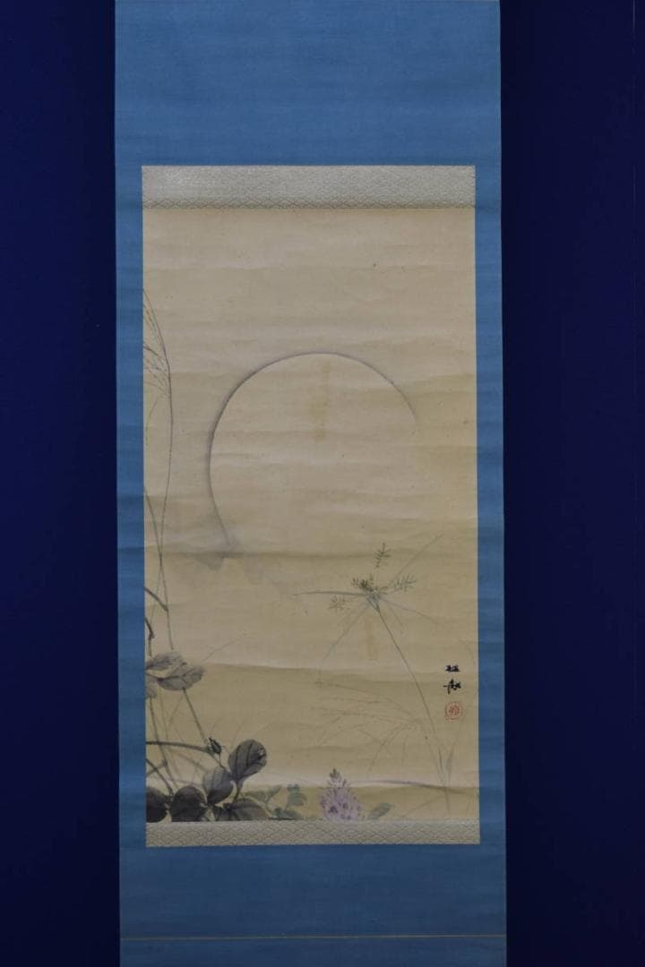 真作/羽田桂舟/秋月葛花図/桐共箱付/布袋屋掛軸HH-