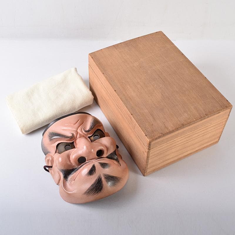 能面　能楽　雅楽　木彫　小べし見　時代箱付　M　R8711 能面 能楽 雅楽 木彫 小べし見 時代箱付 M R8711