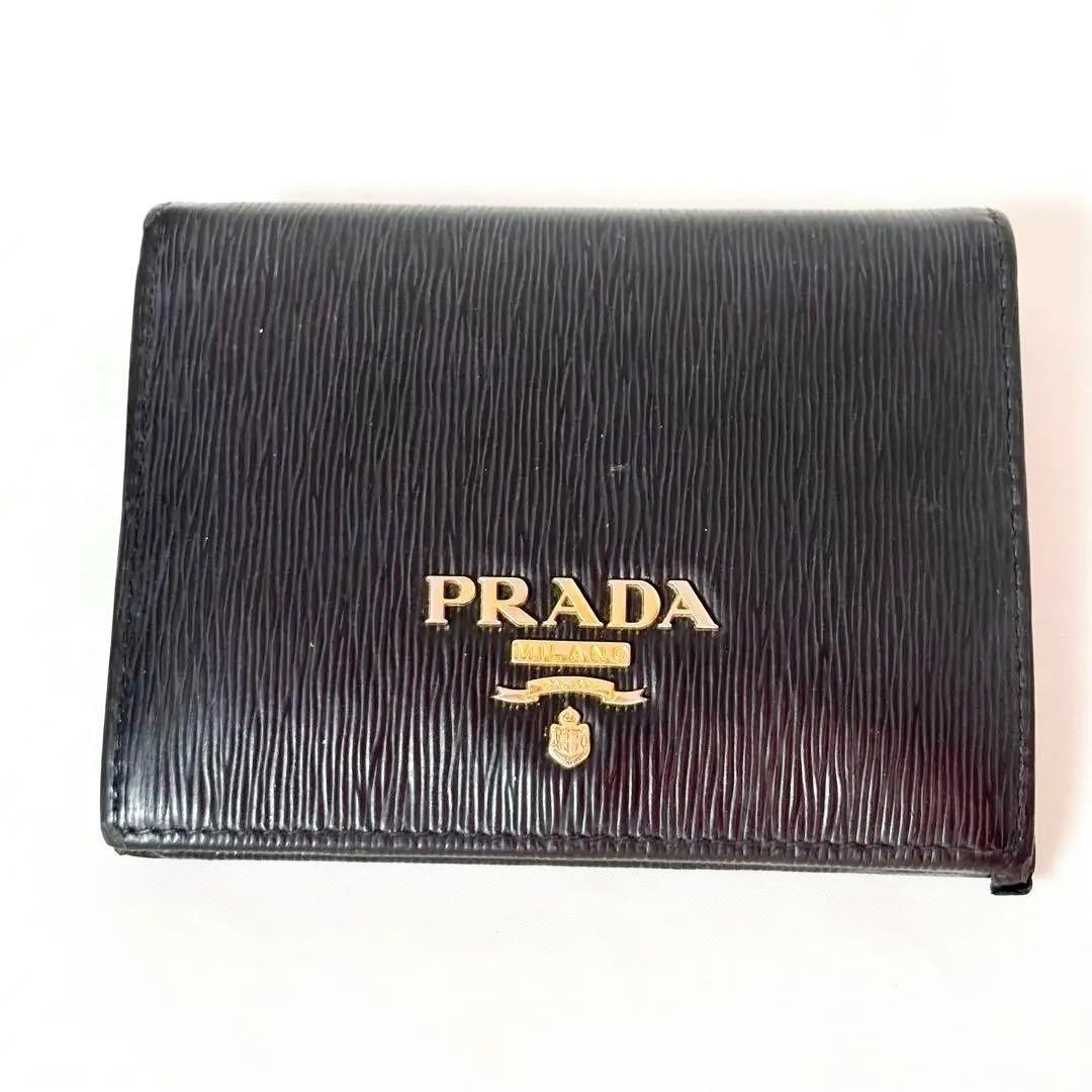 PRADA 折り財布 ヴィッテロムーブ 金ロゴ マリン バイカラー 黒 赤