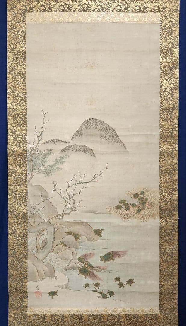 【長寿郡亀図】土佐光芳 2605　掛け軸　百亀　肉筆