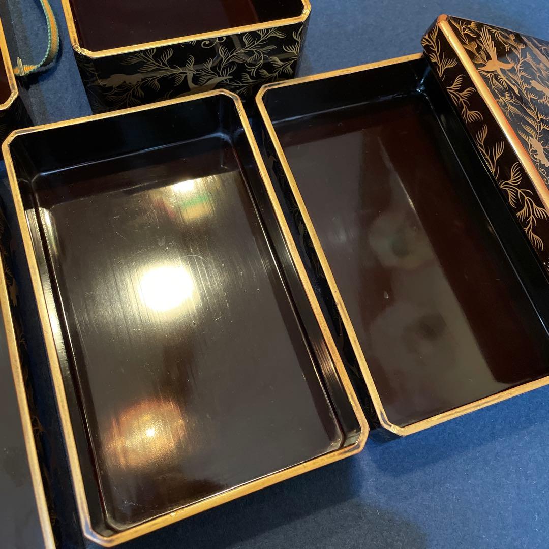 時代物「鳳凰に花唐草紋様 蒔絵」の『野弁当箱』共箱付 重箱 漆器