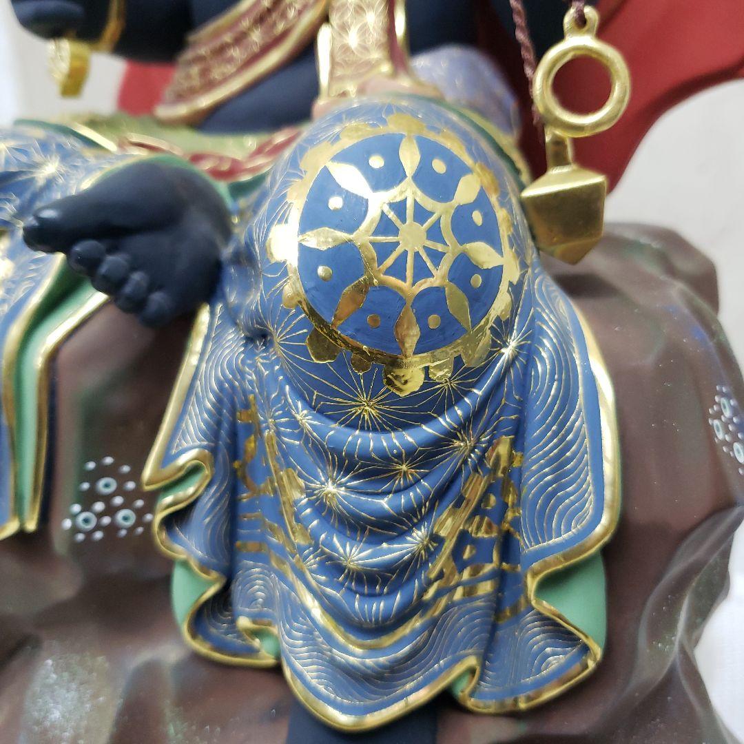 Bフライデー蔵出し特価希少台座極彩色錐金 不動明王半跏像7寸楠材高さ