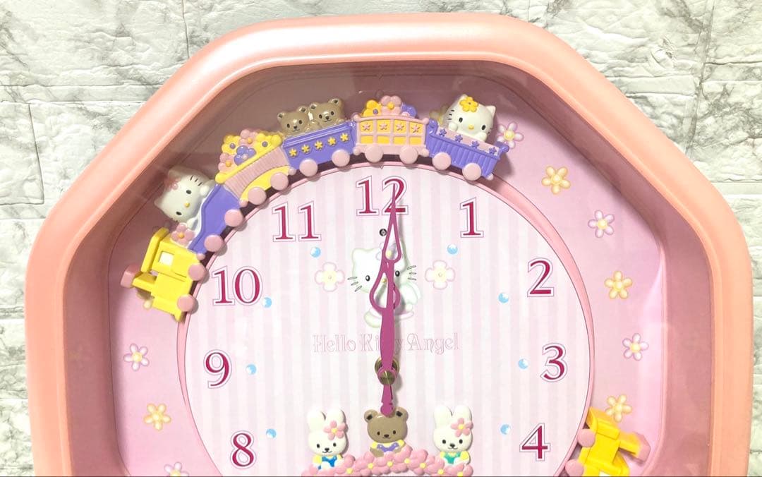 【完動品 美品】CITIZEN サンリオ ハローキティ 掛け時計 ピンクパール