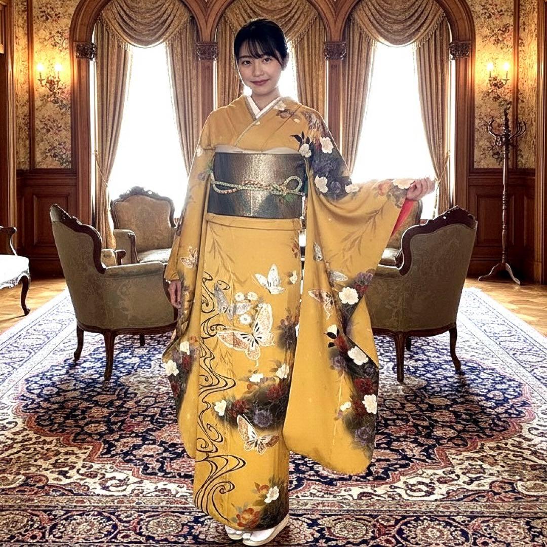 振袖フルセット 金彩友禅 成人式振袖 振袖 裄丈68 黄色系 - メルカリ