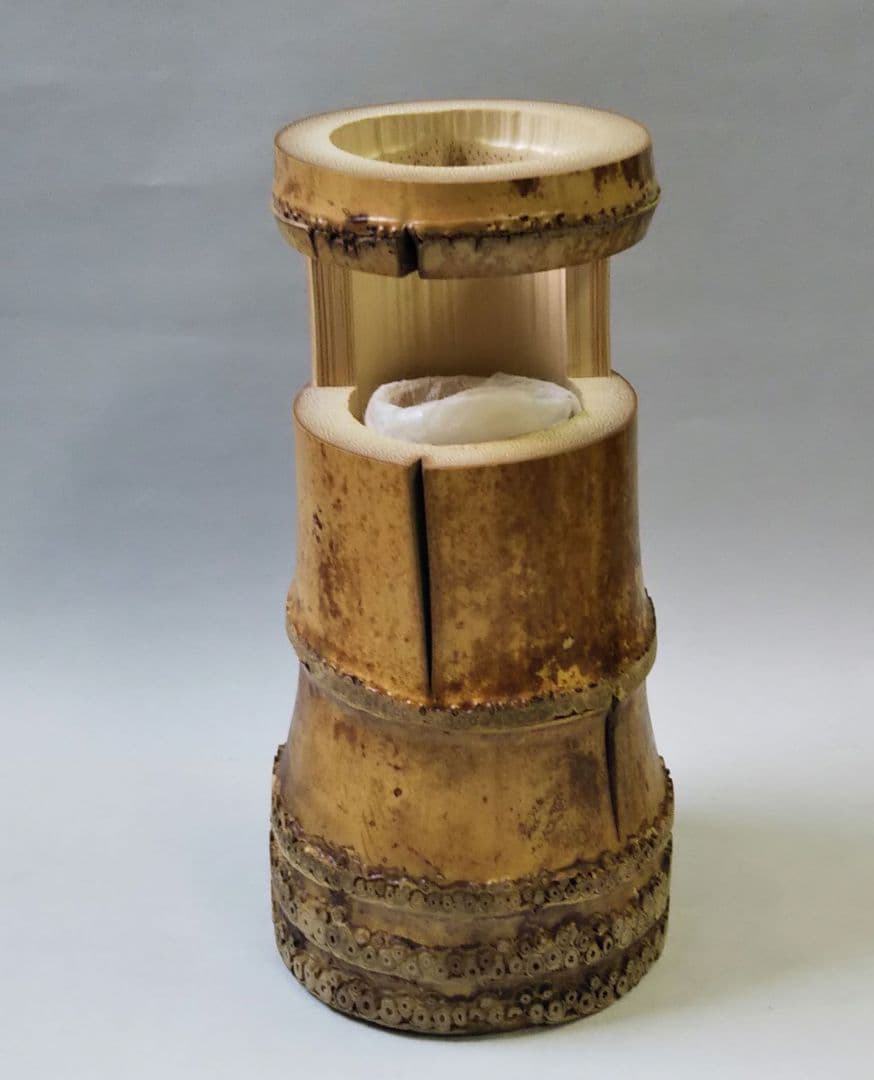 茶道具 花入 竹一重切 銘 吉祥 大徳寺 三玄院 長谷川寛州 在判 野々村