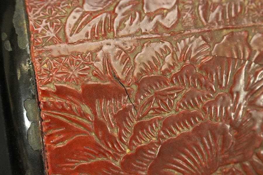 古い 堆朱 碁器 一対 蛤 那智黒(ZE546)