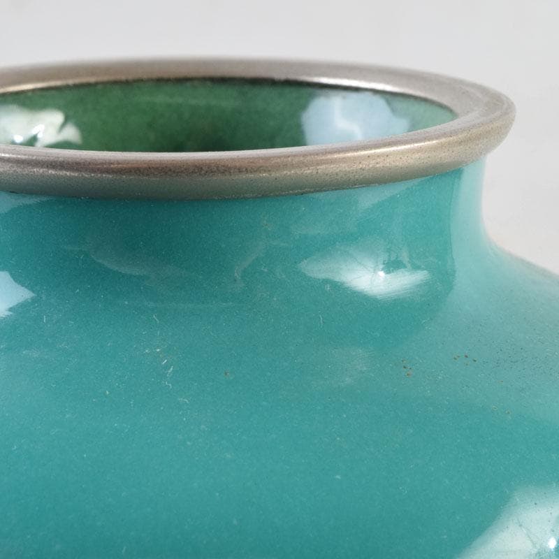 七宝焼 青釉 花文 花瓶 V 8999