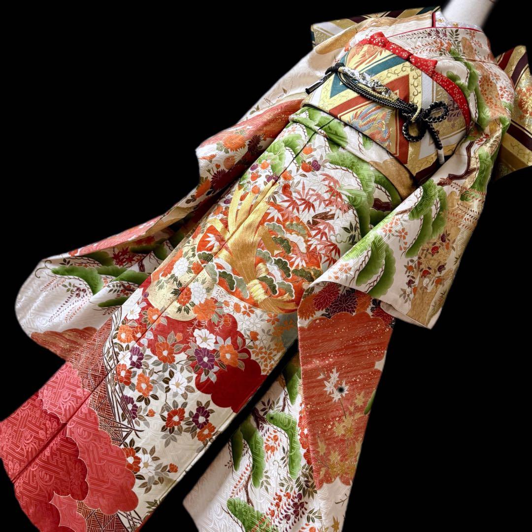極上 振袖フルセット 手描き金彩友禅 西陣織袋帯 正絹長襦袢 トール