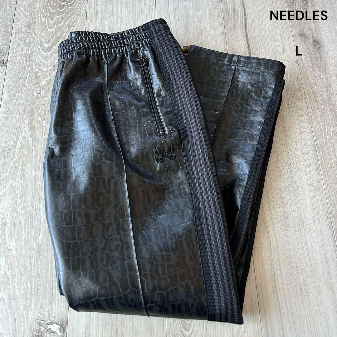 美品】NEEDLES ニードルス フェイクレザーパンツ クロコダイル L 黒